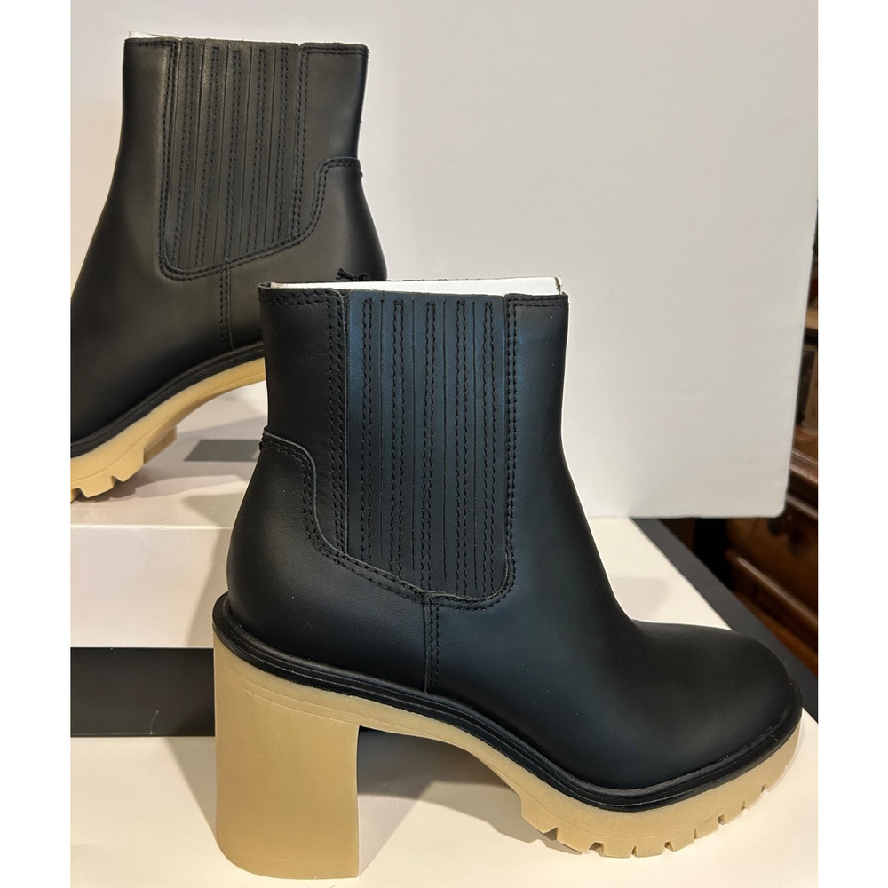 DOLCE VITA BLACK WATERPROOF LEATHER CHELSEA PLATFORM BOOTS SIZE 8.5M NEW IN BOX